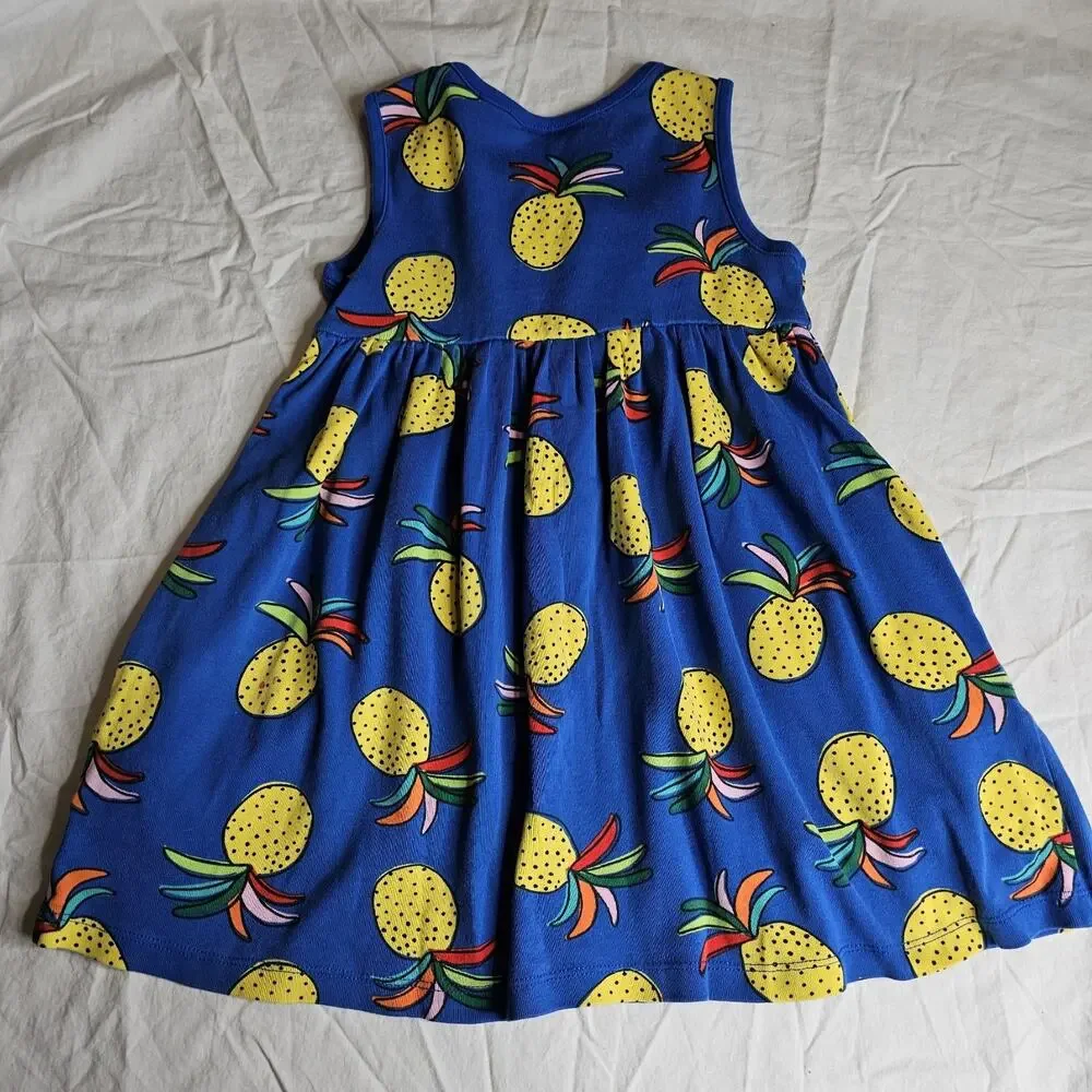 Hanna Andersson Dress size 4 Pineapple Tank Summer Blue Yellow Cotton - Picture 6 of 7